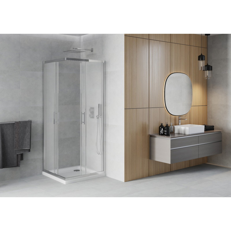 Mexen Rio квадратна душ кабина 70 x 70 см, матирана, хром + корито Flat, бял