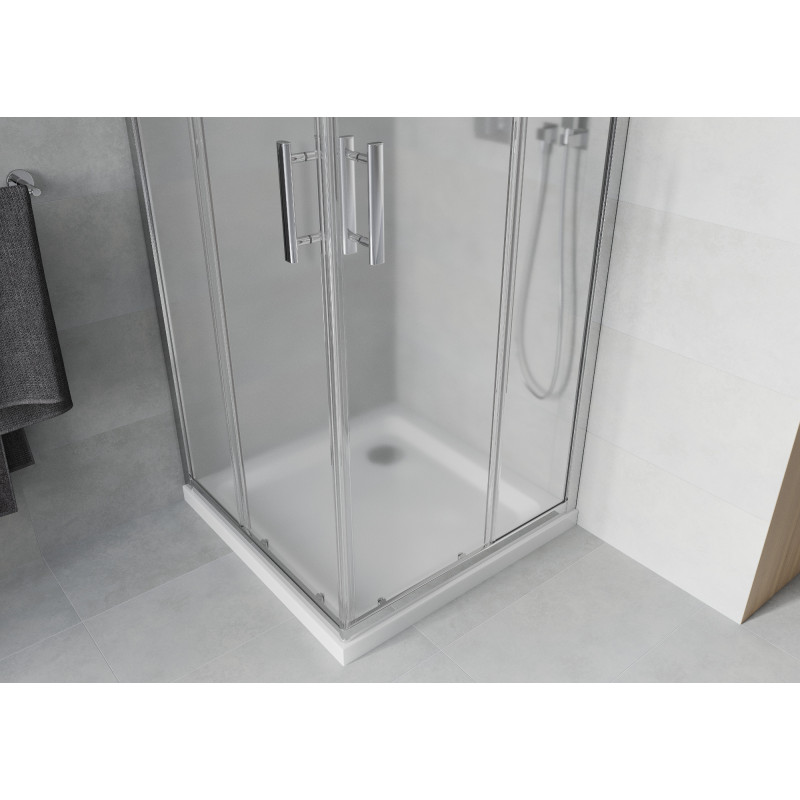 Mexen Rio квадратна душ кабина 70 x 70 см, матирана, хром + корито Flat, бял