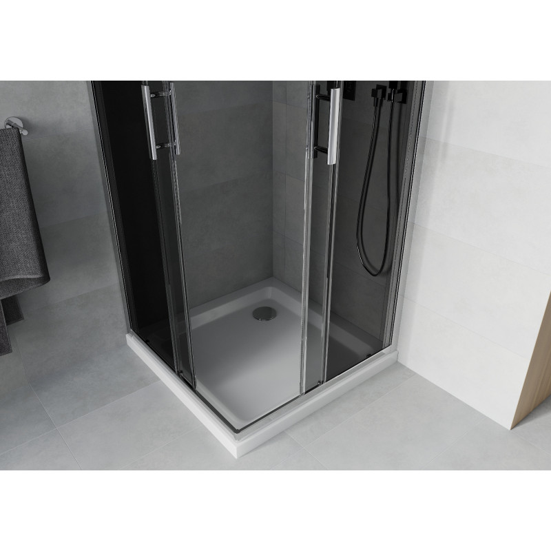 Mexen Rio квадратна душ кабина 80 x 80 см, графит, хром + корито Flat, бял