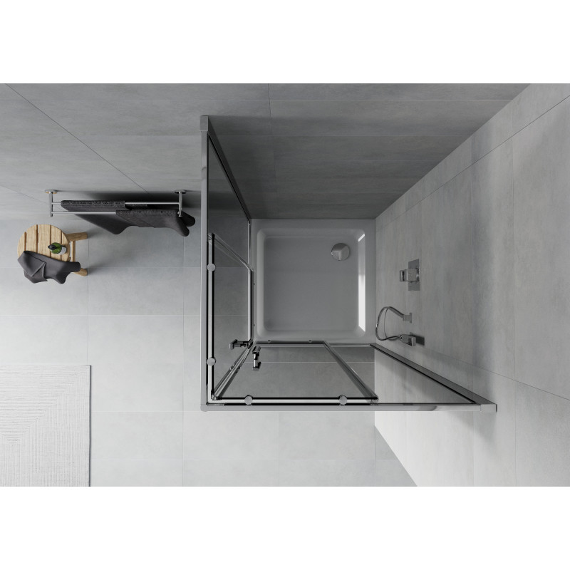Mexen Rio Квадратна душ кабина 90 x 90 см, графит, хром + корито Flat, бял