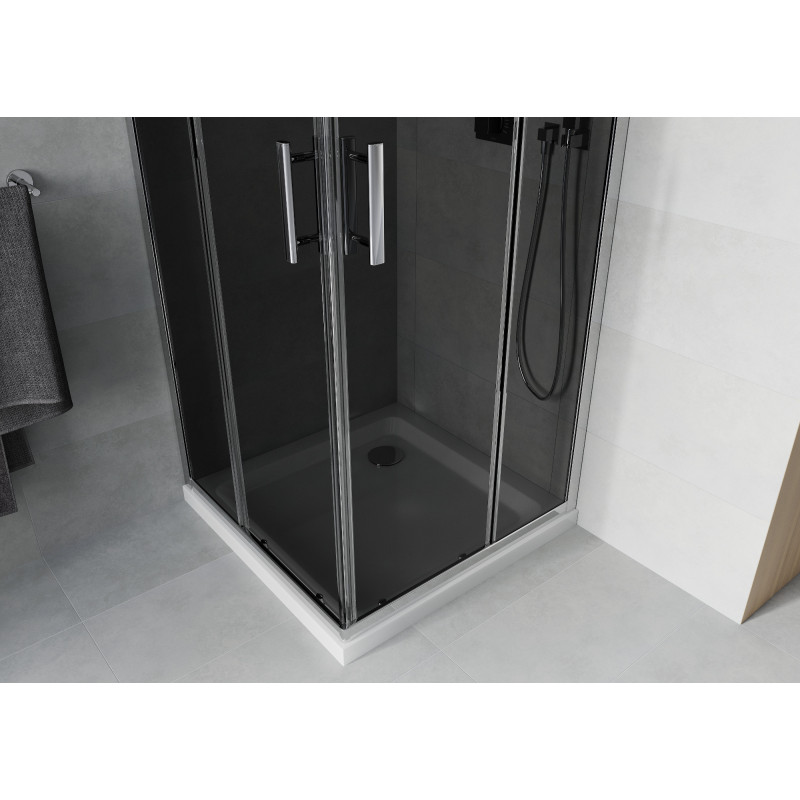 Mexen Rio Квадратна душ кабина 90 x 90 см, графит, хром + корито Flat, бял