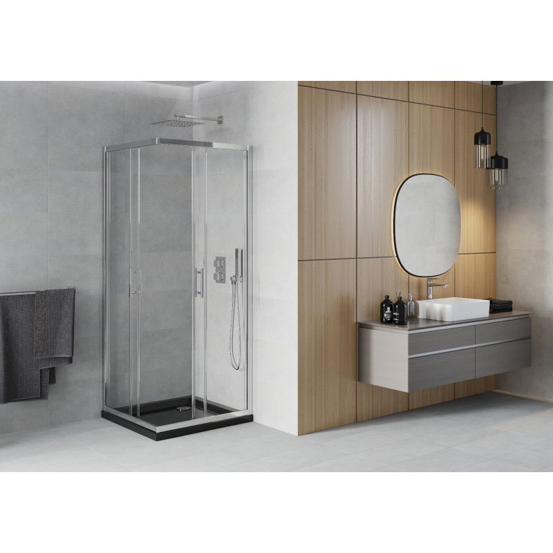 Mexen Rio квадратна душ кабина 90 x 90 см, прозрачна, хром + плосък поддушов