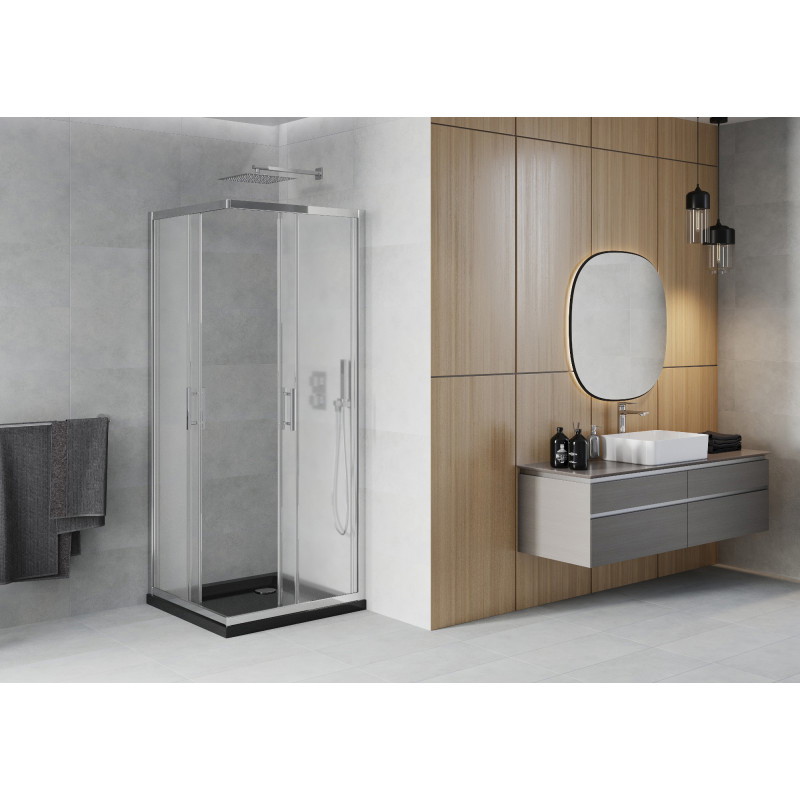 Mexen Rio Квадратна душ кабина 80 x 80 см, мат, хром + поддушник Flat, черен