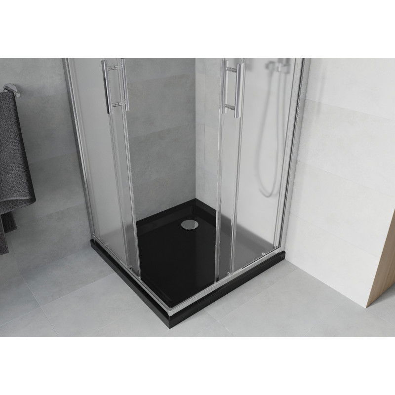 Mexen Rio квадратна душ кабина 80 x 80 см, матирана, хром + корито Flat, черно - 860-080-080-01-30-4070