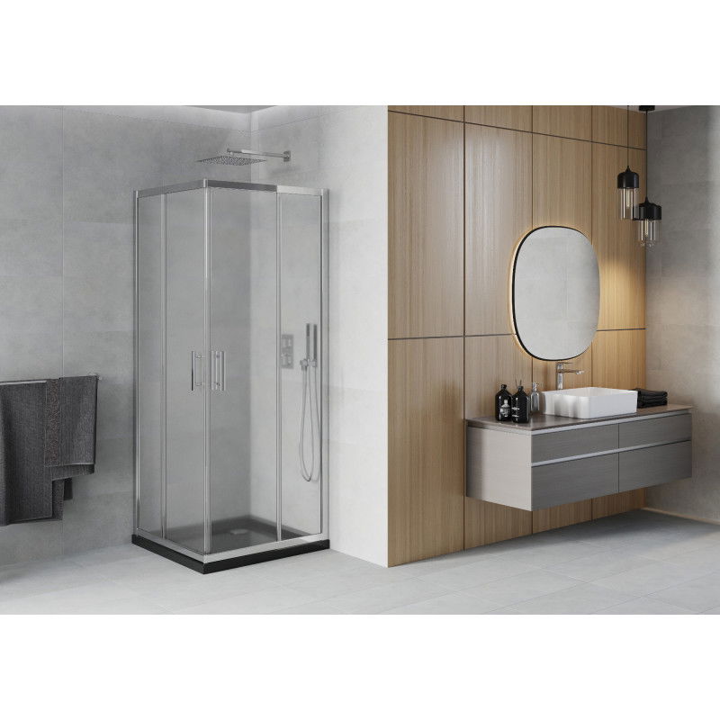 Mexen Rio квадратна душ кабина 90 x 90 см, матирана, хром + вана Flat, черна