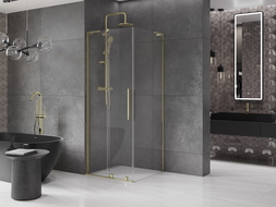 Mexen Velar L плъзгаща се душ кабина 110 x 110 см, прозрачна, златна - 871-110-110-03-50