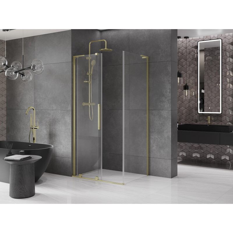 Mexen Velar L плъзгаща се душ кабина 100 x 80 см, прозрачна, златиста четкована