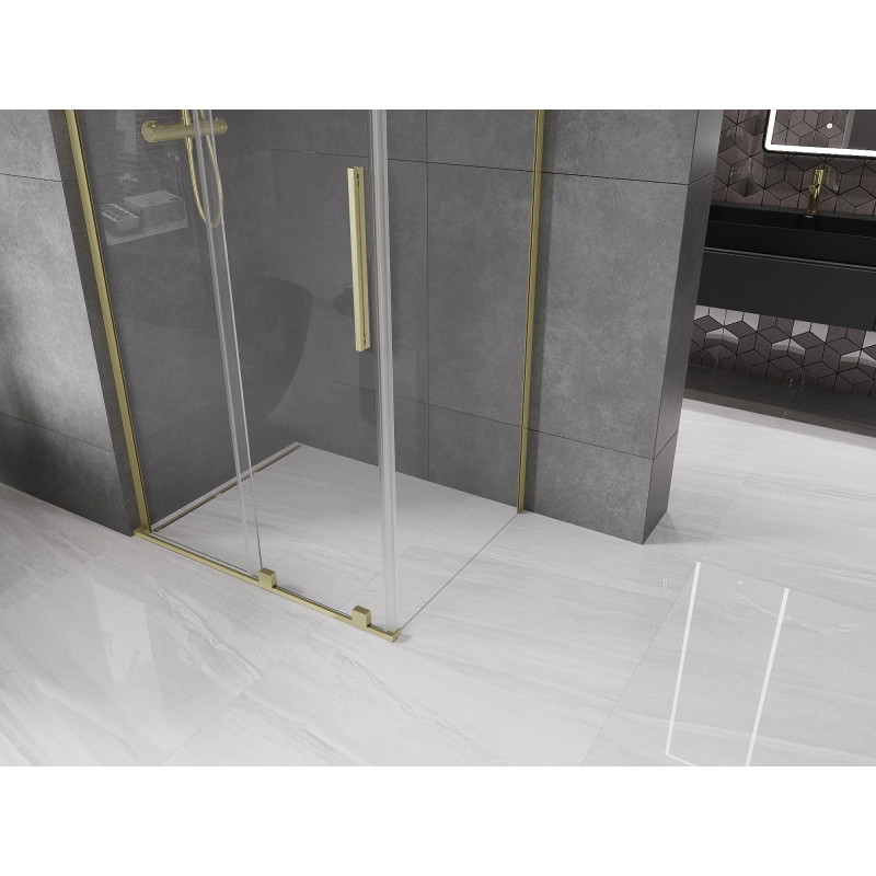 Mexen Velar L плъзгаща се душ кабина 100 x 80 см, прозрачна, златиста четкована