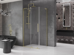 Mexen Velar L плъзгаща се душ кабина 100 x 80 см, прозрачна, златиста четкована