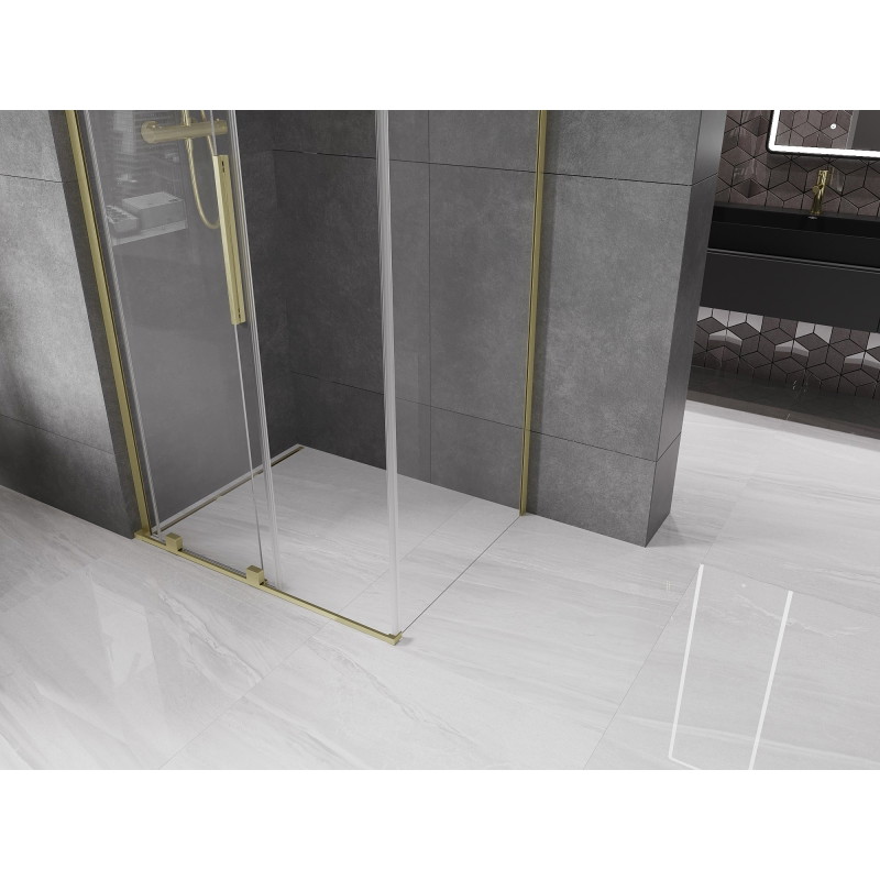 Mexen Velar L плъзгаща се душ кабина 100 x 80 см, прозрачна, златиста четкована