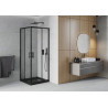 Mexen Rio квадратна душ кабина 90 x 90 см, прозрачна, черна + корито Flat, черно