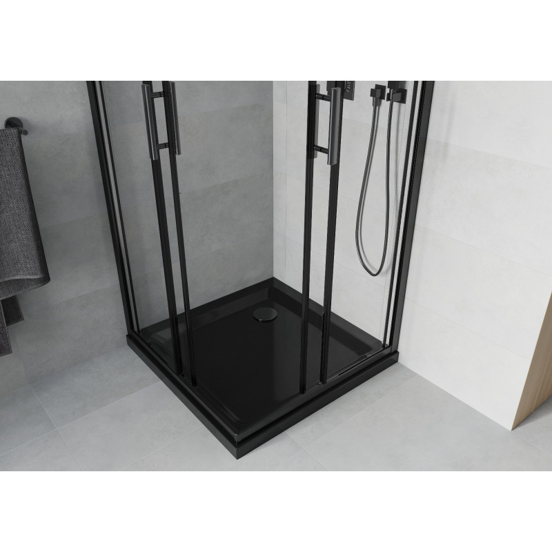 Mexen Rio квадратна душ кабина 90 x 90 см, прозрачна, черна + корито Flat, черно