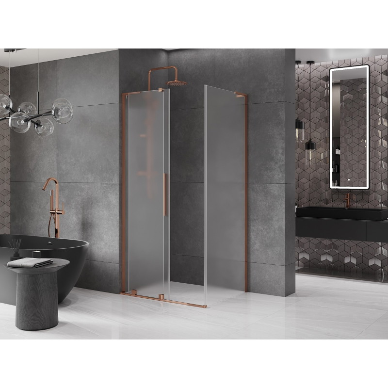 Mexen Velar L плъзгаща се душ кабина 100 x 75 см, матирана, розово злато
