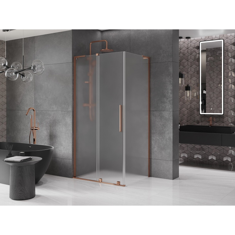 Mexen Velar L плъзгаща се душ кабина 100 x 75 см, матирана, розово злато
