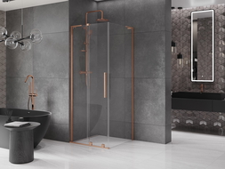 Mexen Velar L плъзгаща се душ кабина 90 x 90 см, прозрачна, четкана мед - 871-090-090-03-65