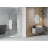 Mexen Rio полукръгла душ кабина 80 x 80 см, бели ивици, хром + корито Flat, бял - 863-080-080-01-20-4110