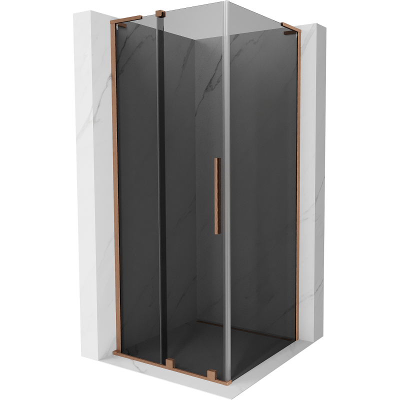 Mexen Velar L разтегателна душ кабина 100 x 100 см, графит, четкана мед - 871-100-100-43-65