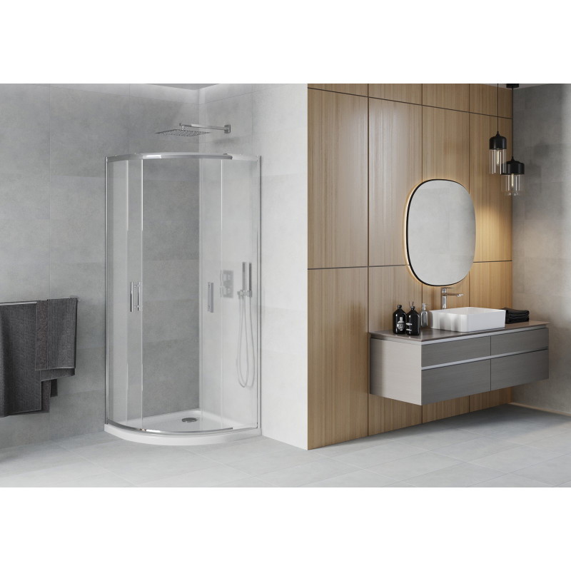 Mexen Rio полукръгла душ кабина 90 x 90 см, матирано стъкло, хром + корито Flat,