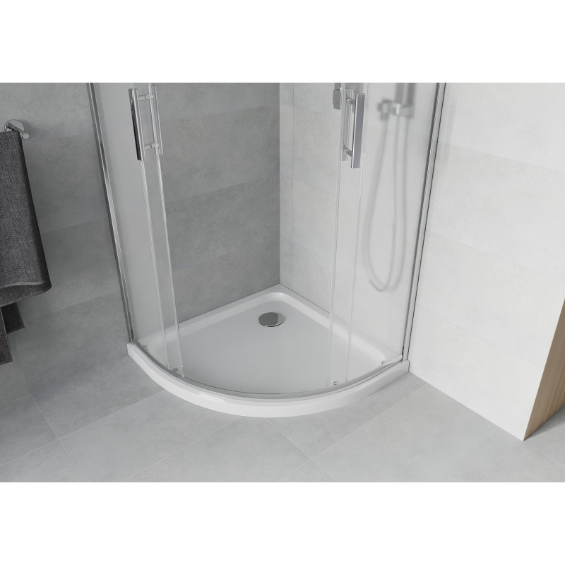 Mexen Rio полукръгла душ кабина 90 x 90 см, матирано стъкло, хром + корито Flat,