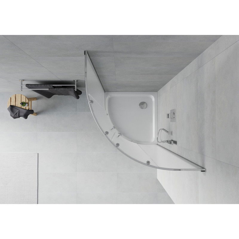 Mexen Rio полукръгла душ кабина 90 x 90 cm, матирано, хром + поддушово корито Flat, бял - 863-090-090-01-30-4110