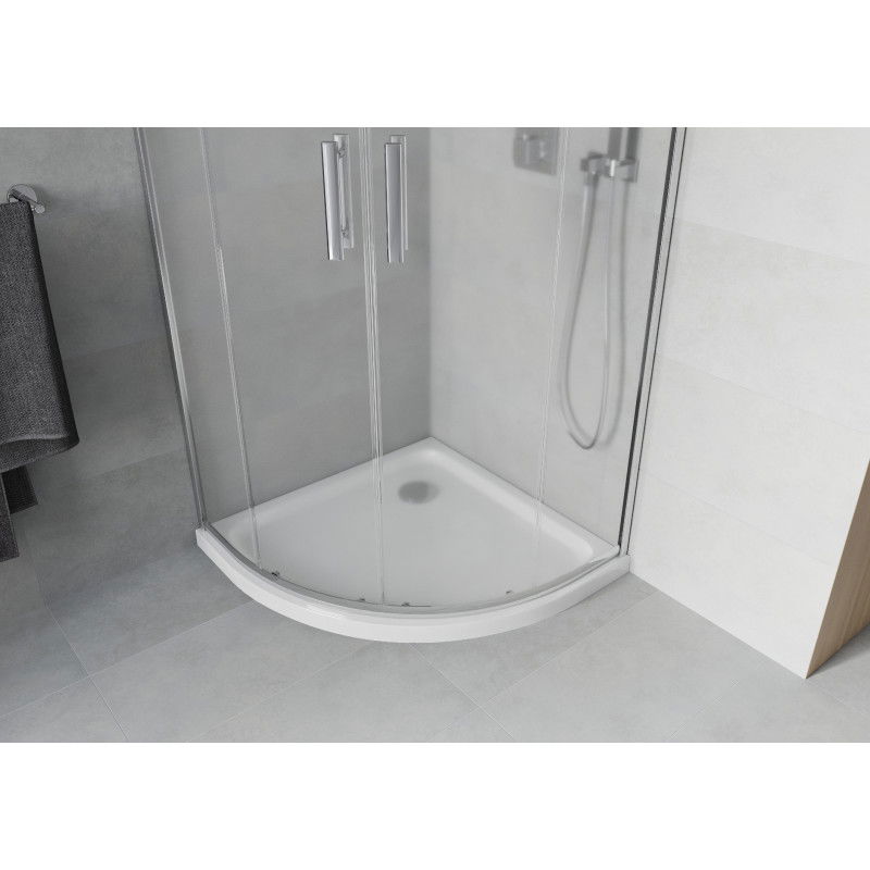 Mexen Rio полукръгла душ кабина 90 x 90 cm, матирано, хром + поддушово корито Flat, бял - 863-090-090-01-30-4110