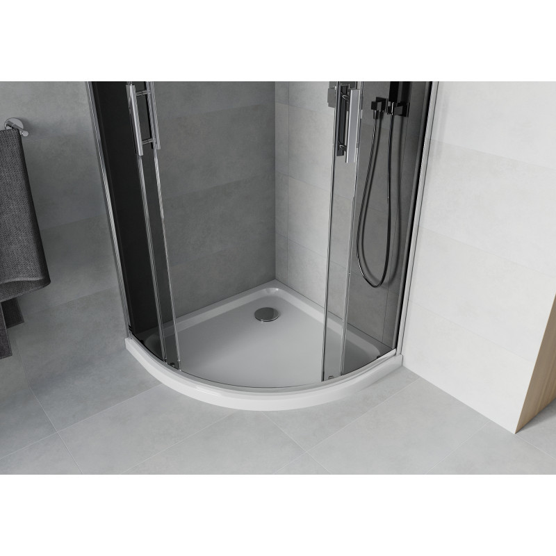 Mexen Rio полукръгла душ кабина 80 x 80 см, графит, хром + поддушово корито Flat,