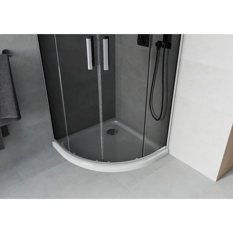 Mexen Rio полуокръгла душ кабина 80 x 80 см, графит, хром + поддушова тава Flat, бял - 863-080-080-01-40-4110