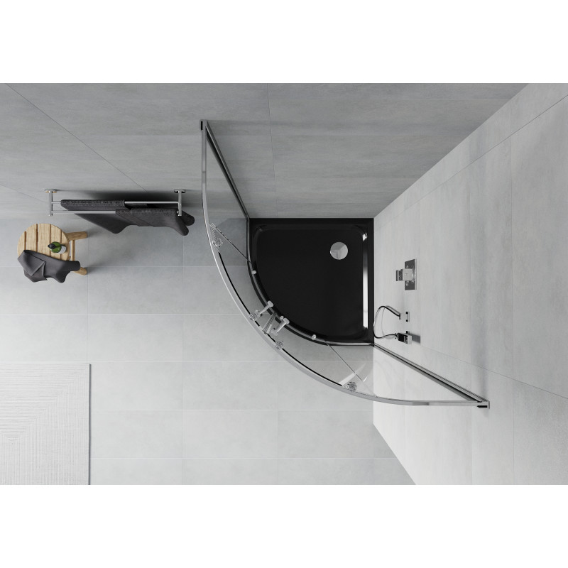 Mexen Rio полукръгла душ кабина 80 x 80 см, прозрачна, хром + корито Flat, черно