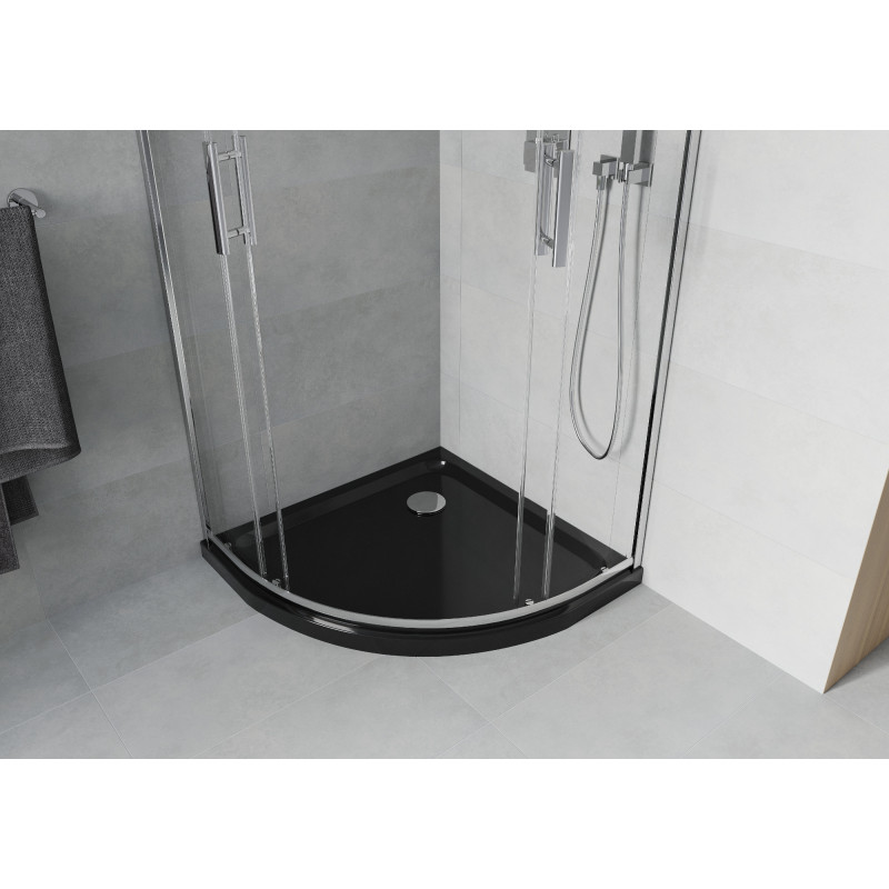 Mexen Rio полукръгла душ кабина 80 x 80 см, прозрачна, хром + корито Flat, черно