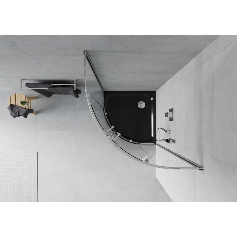 Mexen Rio полукръгла душ кабина 90 x 90 см, прозрачна, хром + душ поддушова тавичка Flat, черна - 863-090-090-01-00-4170
