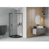 Mexen Rio полукръгла душ кабина 80 x 80 см, прозрачна, черна + душ корито Flat, черно - 863-080-080-70-00-4170B