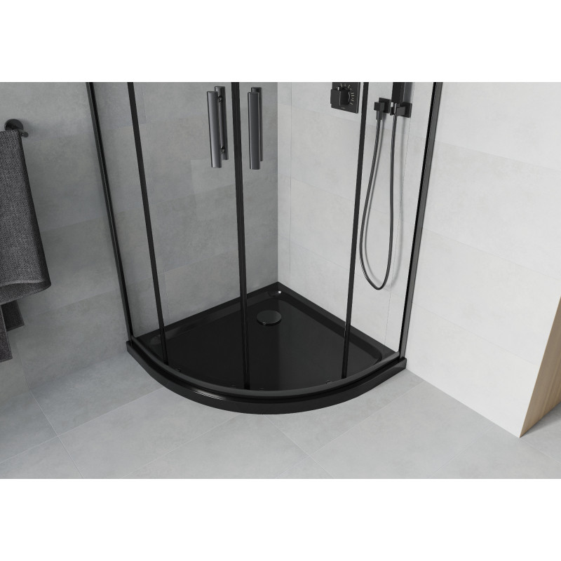 Mexen Rio полукръгла душ кабина 90 x 90 см, прозрачна, черна + корито Flat, черно