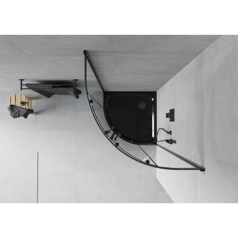Mexen Rio полукръгла душ кабина 90 x 90 см, прозрачна, черна + корито Flat, черно
