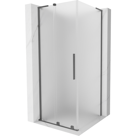 Mexen Velar L плъзгаща се душ кабина 90 x 90 см, матирано стъкло, тъмен метал