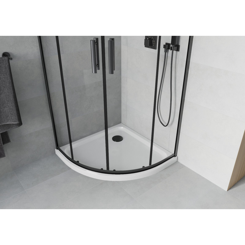 Mexen Rio петвъртита душ-кабина 80 x 80 см, прозрачна, черна + тава Flat, бяла