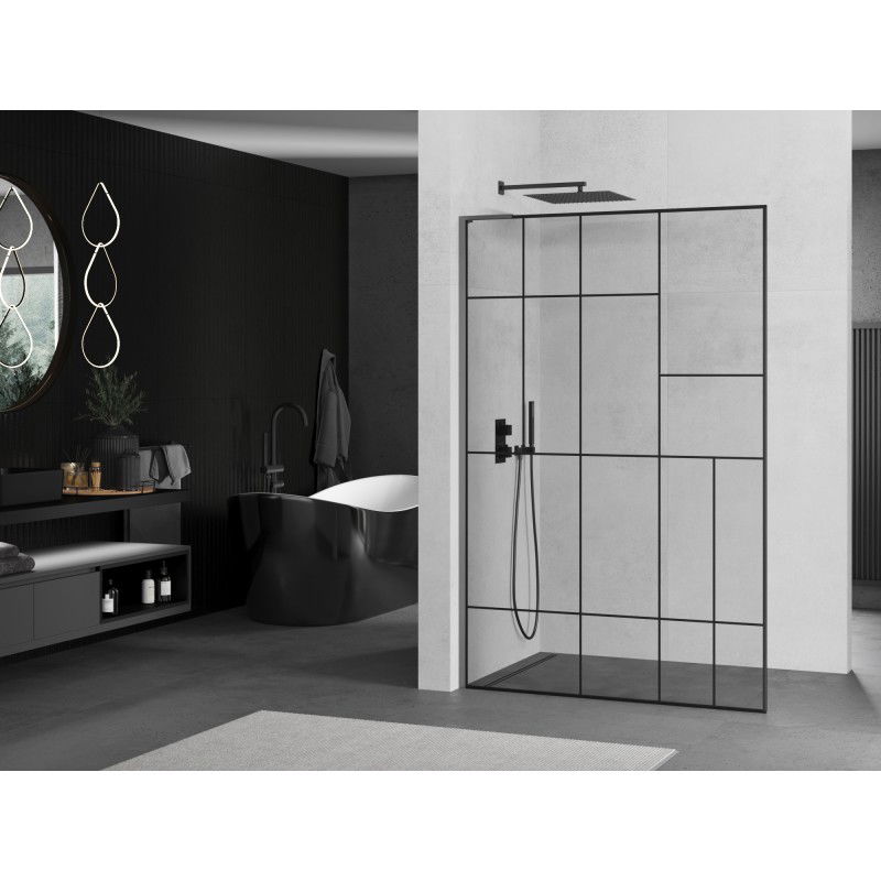 Mexen Kioto L стъклен параван Walk-in 90 x 200 см, черен мотив, gun metal - 800-090-103-95-78