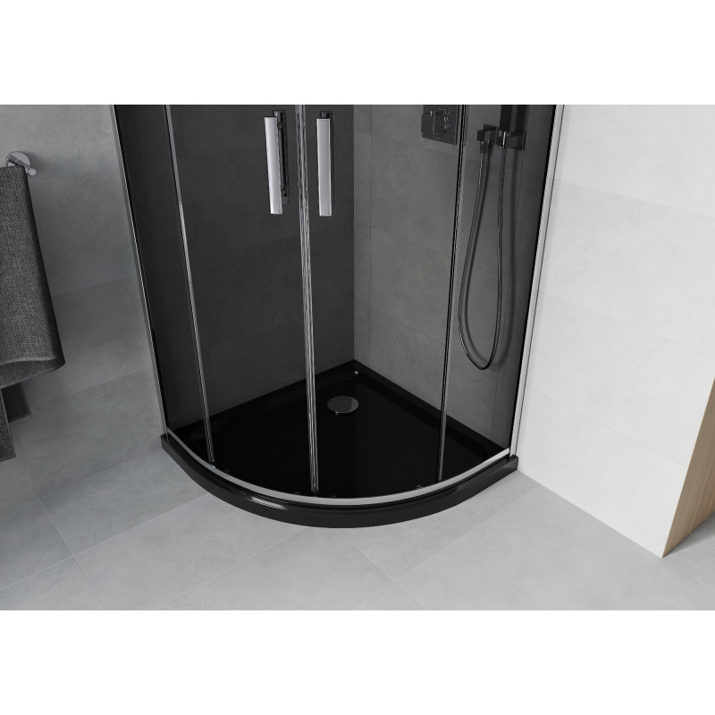 Mexen Rio полукръгла душ кабина 80 x 80 см, графит, хром + корито Flat, черно