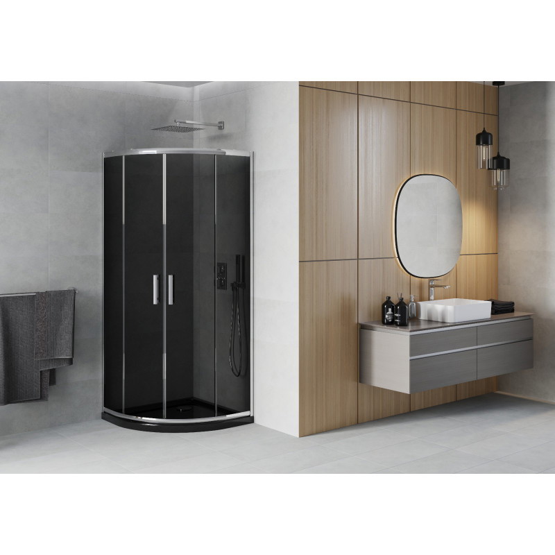 Mexen Rio душ кабина полукръгла 90 x 90 см, графит, хром + поддушово корито Flat,