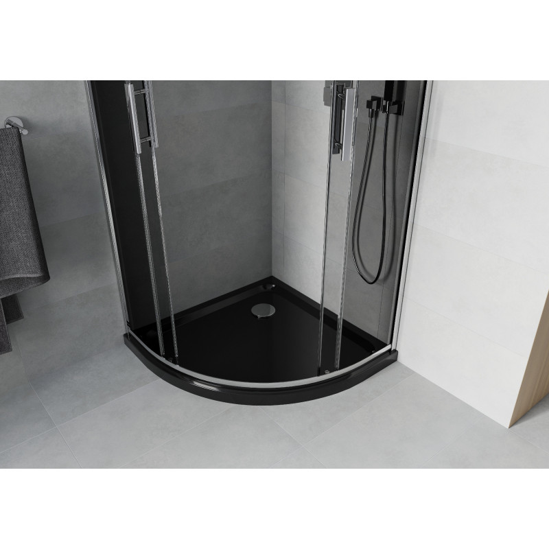 Mexen Rio душ кабина полукръгла 90 x 90 см, графит, хром + поддушово корито Flat,