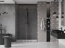 Mexen Velar Duo плъзгащи се душ врати 140 см, прозрачни, gun metal - 871-140-000-02-95