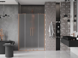 Плъзгащи се душ врати Mexen Velar Duo 160 cm, скреж, четкана мед - 871-160-000-32-65