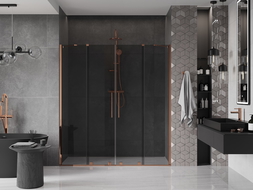 Mexen Velar Duo плъзгащи се душ врати 200 cm, графит, розово злато - 871-200-000-42-60