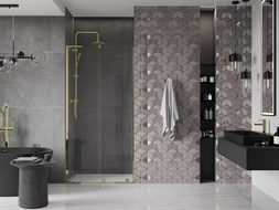 Mexen Velar L плъзгащи се врати за душ 100 см, прозрачни, златни - 871-100-003-01-50