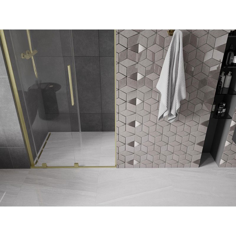 Mexen Velar L плъзгаща се душ врата 90 см, прозрачна, златна четка - 871-090-003-01-55