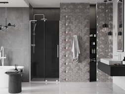 Mexen Velar L плъзгащи се душ врати 120 см, графит, бяло - 871-120-003-41-20