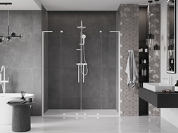 Mexen Velar L Duo плъзгащи се душ врати 170 cm, прозрачни, бели - 871-170-003-02-20