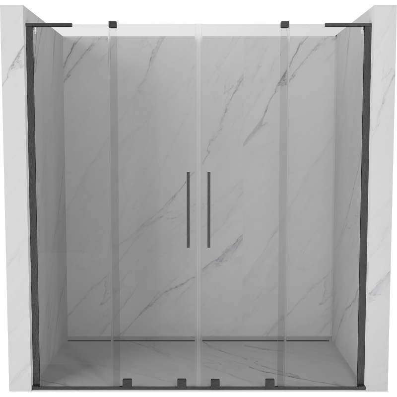 Mexen Velar L Duo плъзгащи се душ врати 200 см, прозрачни, пистолетно сиви четкосани - 871-200-003-02-66