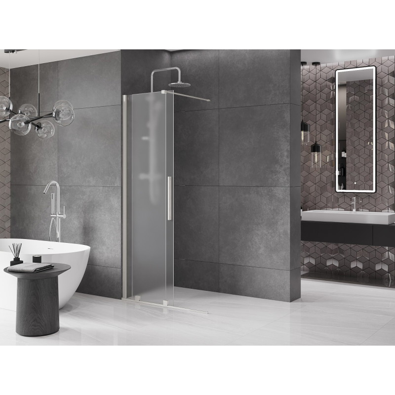 Mexen Velar плъзгаща се душ стена Walk-in 110 x 200 см, мраз 8 мм, четкан никел