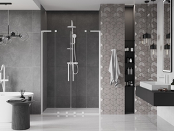 Mexen Velar L Duo плъзгащи душ врати 140 cm, прозрачно, бяло - 871-140-003-02-20