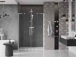 Mexen Velar L Duo плъзгащи се душ врати 140 cm, прозрачни, бели - 871-140-003-02-20